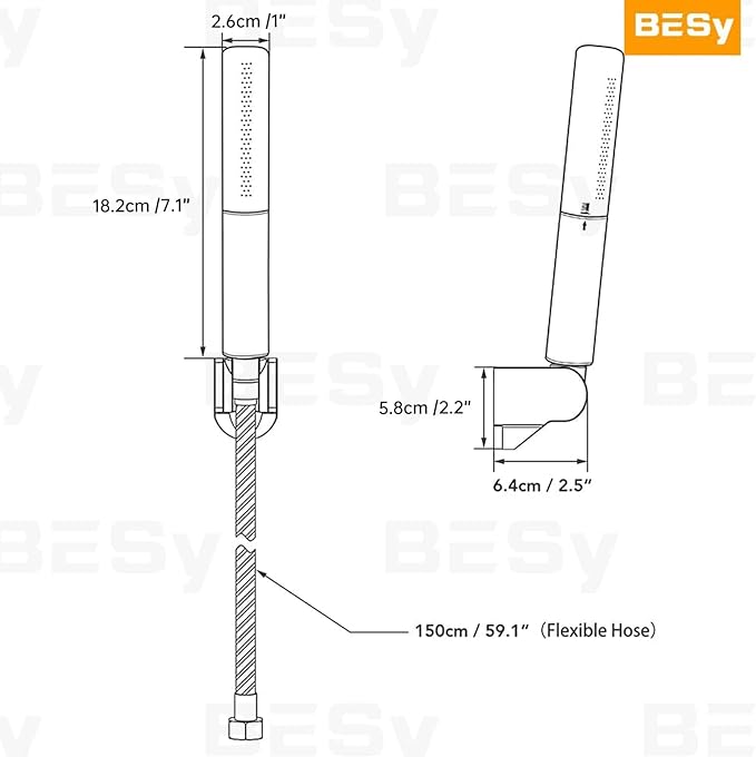 BESy Chrome Brass 2 In 1 Function Handheld Shower Head Set High Pressure 7 Inch Shower Head High Flow Hand Shower Wand with 59 Inch Hose, Bracket, Chrome Finish