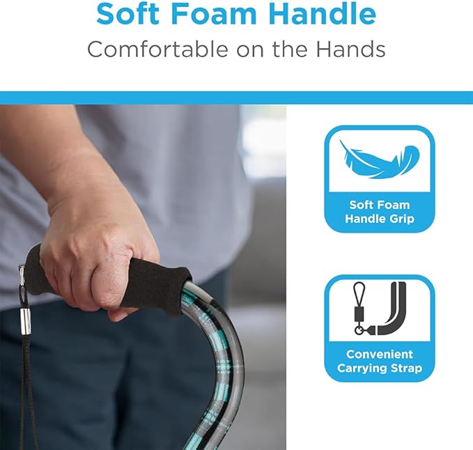 NOVA Offset Walking Cane for Seniors, Men & Women – Lightweight Adjustable Walking Cane with Soft Foam Grip, Wrist Strap, Anti-Rattle Lock & Non-Slip Tip – Stylish Mobility Aid