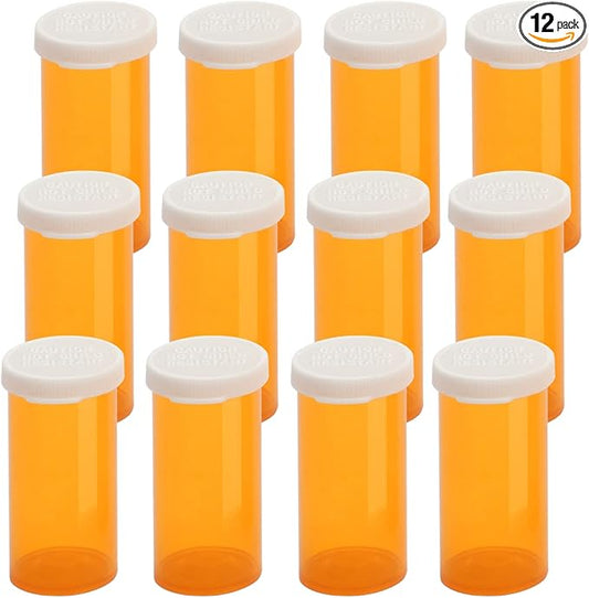 Empty Plastic Pill Bottles with Easy Open Snap Caps (Not Child Resistant), Prescription Medication Vials, Clear Containers Pill Cases Organizers (8 Dram, 12pcs)