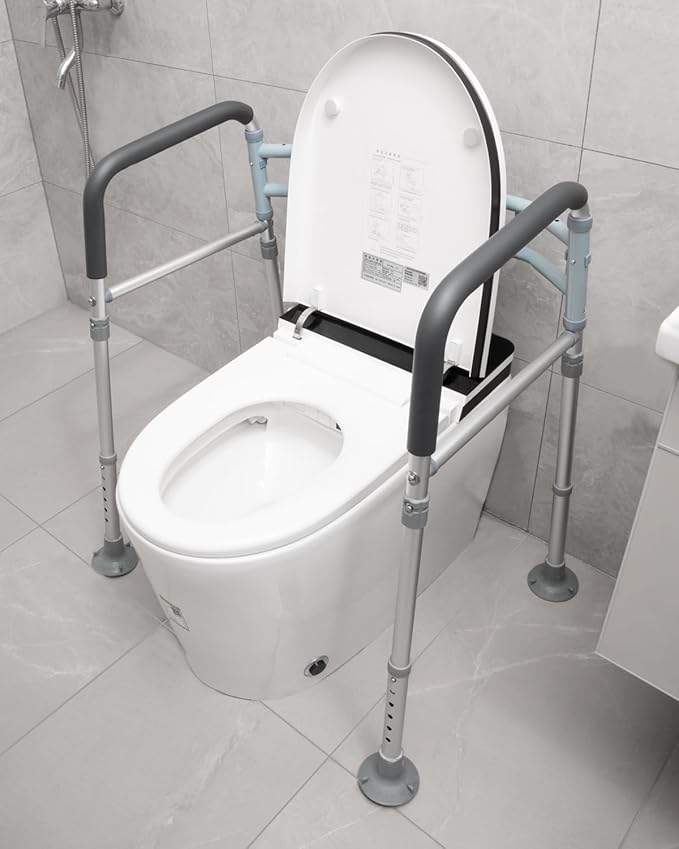 Toilet Safety Rails for Seniors, Adjustable & Foldable Toilet Frame for Elderly and Disabled, Handicap Toilet Handles Fits Any Toilet (350 lb)