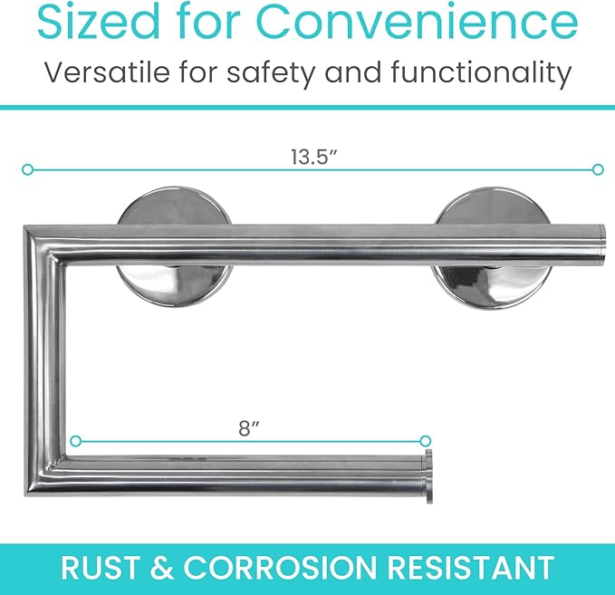 Vive Grab Bar with Toilet Paper Holder (350lbs) - Handrail Bar Combo for Bathroom Wall - Safety Support for Elderly, Seniors & Disabled - Handicap Assist for Restroom Walls & Getting up from Toilets