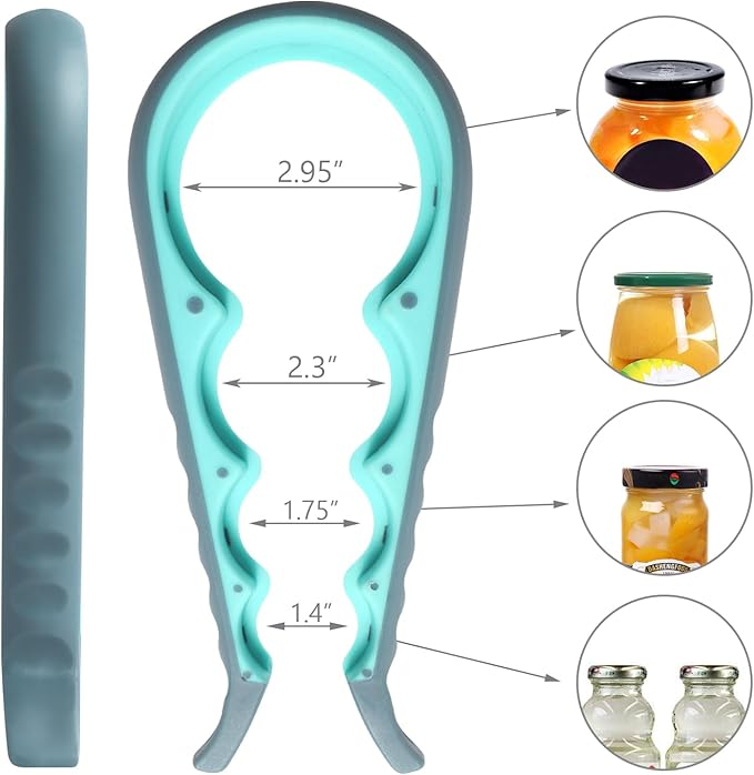 Jar Opener, 5 in 1 Multi Function Can Opener Bottle Opener Kit with Silicone Handle Easy to Use for Children, Elderly and Arthritis Sufferers (JAR-blue2.0)