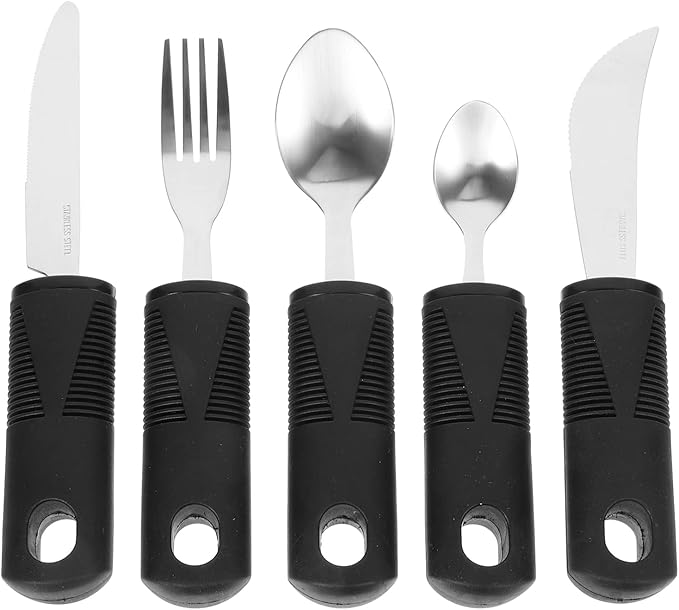 Adaptive Utensils 5-Piece Set - Weighted Utensils for Hand Tremors, Elderly, Stainless Steel Fork, Knife, Spoon Silverware Set