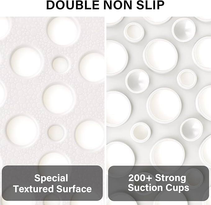 Square Shower Mat Non Slip, 27" x 27" Large Shower Mats for Inside Shower, Soft TPE Shower Floor Mat with Suction Cups and Big Drain Holes, Anti Slip Shower Stall Matt, White