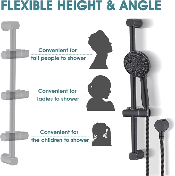 Hand Shower with Slide Bar, High Pressure 10 Setting Handheld Shower Head, Adjustable Height 24" Slide Bar, Wall Supply Elbow and 6.6ft Extra Long Shower Hose - Oil Rubbed Bronze