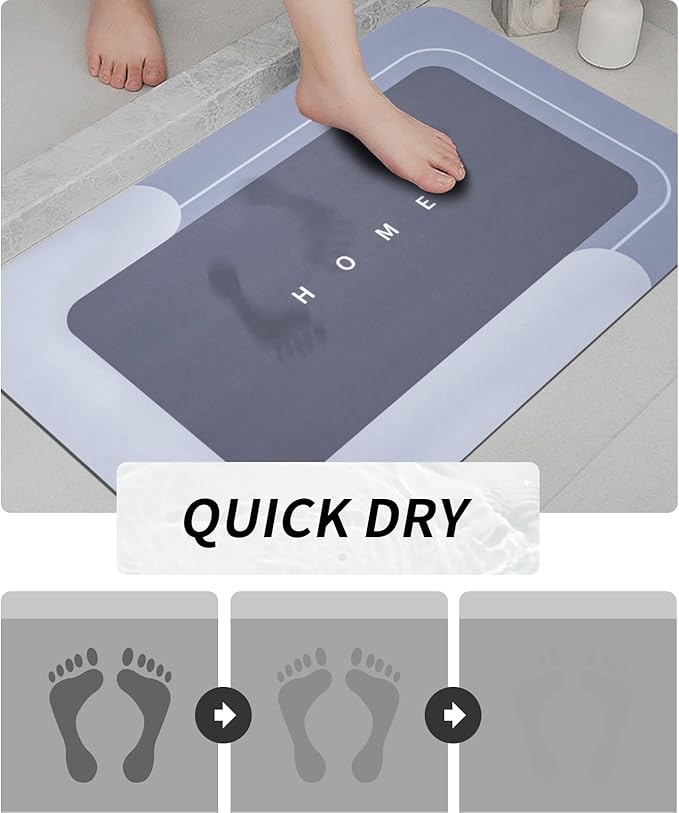 Housego 3PCS Absorbent Bath Mat Magic Rug Sets, Quick Drying Bath Mat Non-Slip Floor Rug Rubber Backed for Bathroom Kitchen Shower Sink (16.9''x23.6''+19.7''x23.6''+19.7''x31.9'', Blue)