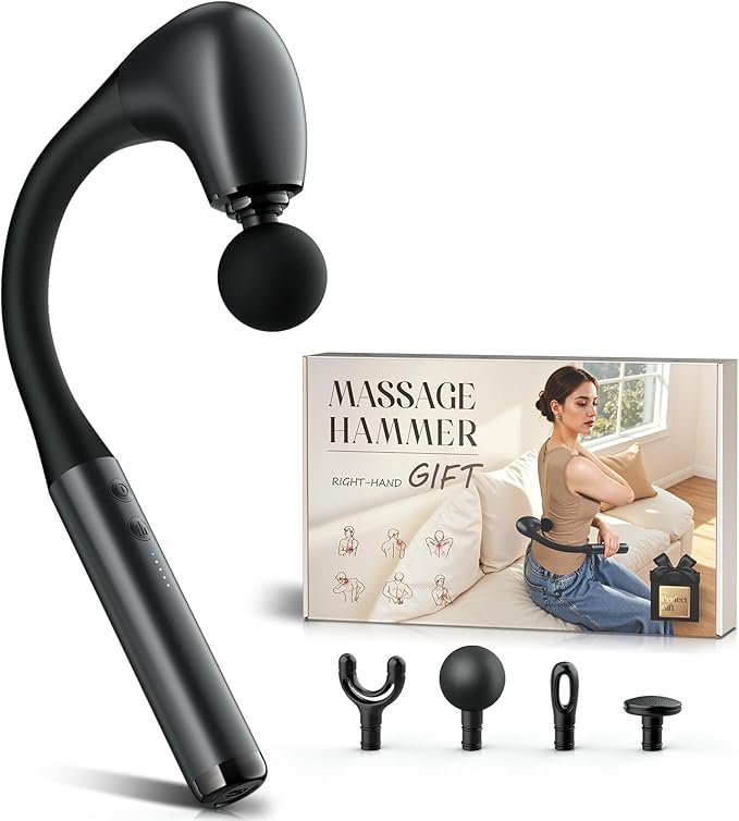 FVZ Grey Percussion Massage Gun with Upgraded Extension Handle, 10MM Massage Gun Deep Tissue, Back Massager, Muscles/Neck/Shoulders/Waist/Legs Massager Portable for Pain Relief