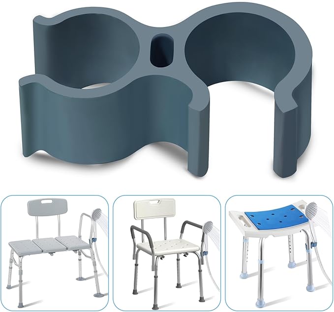 Aliseniors Shower Head Holder Attachment for Bath Seat, Transfer Bench, Bath Stool, Shower Commode, Universal Fit, Blue