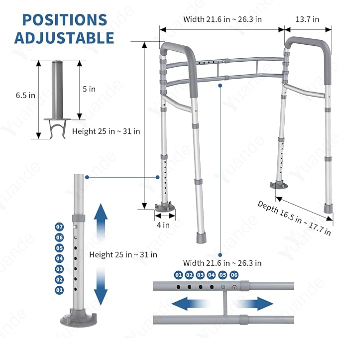Toilet Safety Rails, YuanDe Foldable Handicap Toilet Rails with Handles Fit Any Toilets, Adjustable Toilet Safety Frame for Seniors, Elderly, Handicap & Disabled (300 LB)