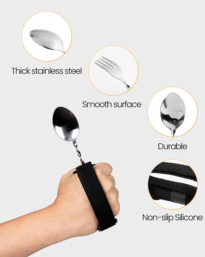 Bendable Adaptive Utensils for Elderly, Disabled People, Parkinson’s, Arthritis, Hand Tremors, Weak Hand Grip & Handicapped, Arthritic Hands-Non Slip Handles(luoxuan2,Black)
