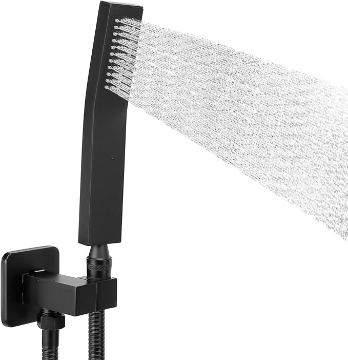 NearMoon Brass HandHeld Shower Head, Luxury High Pressure Shower Kit with Wall Connector and Hose Set, for Bathroom Showering System Contemporary Square Style (Matte Black)