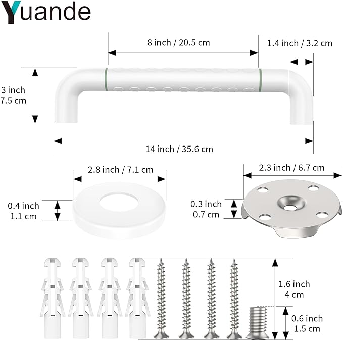 14 Inch Grab Bars for Shower, YuanDe Bath Grab Bar with Anti-Slip Grip and Safety Luminous Circles, Stainless Steel Bathroom Safety Handrail Support, Safety Bar Handle for Disabled Elderly Pregnant