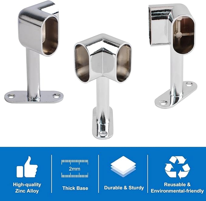 INCREWAY Corner Closet Rod Support Bracket, 2PCS 90 ° Heavy Duty Wardrobe Accessories Clothes Rail Flange Seat for Cabinet Wardrobe in Bedroom Bathroom, Silvery