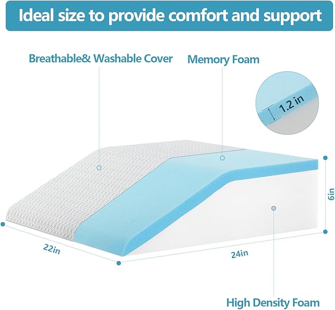 Nordjager Leg Pillow for Elevation & Support, 24"x22"x6" Memory Foam Cushion with Grey White Patterned Polyester Cover, Ideal for Improving Circulation & Relaxing Leg