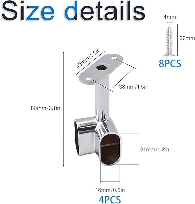 INCREWAY 4 PCS Silver Corner Closet Rod Support Bracket 90 ° Wardrobe Accessories Clothes Rail Flange Seat for Cabinet Wardrobe in Bedroom Bathroom