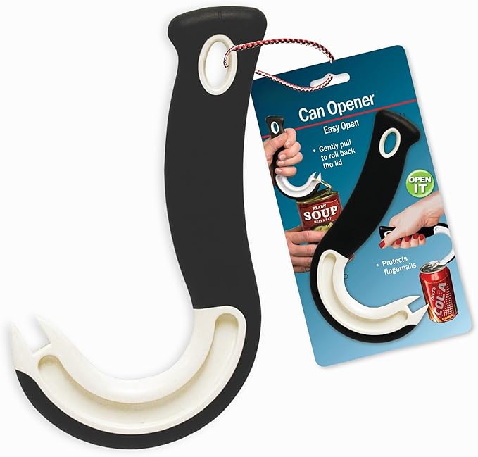 Jokari Ring Pull Can Opener for Soda and Food Cans Arthritis Aid with Non Slip Grip for Seniors Kids and Nail Protection Manual Pull Tab Tool for Easy Open Cans Black Dishwasher Safe