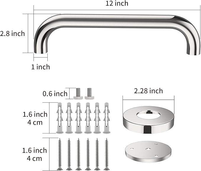 2 Pack 12 Inch Shower Grab Bar, ZUEXT Chrome Stainless Steel Bathroom Grab Bar, Shower Handle, Bathroom Balance Bar, Safety Hand Rail Support - Handicap, Elderly, Injury, Senior Assist Bath Handle