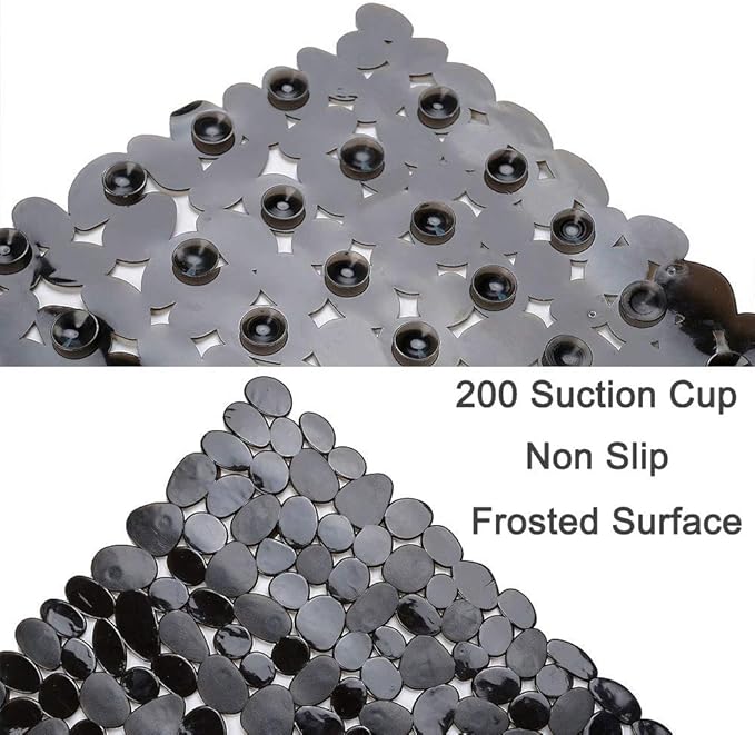 SONGZIMING Non-Slip Pebble Bathtub Mat Black 16 W x 35 L Inches (for Smooth/Non-Textured Tubs Only) Safe Shower Mat with Drain Holes, Suction Cups for Bathroom