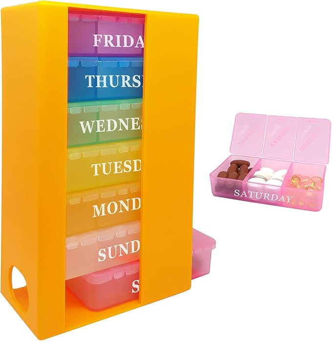 Pill Box 3 Times a Day Daily Pocket Pill Container Portable Travel Weekly Pill Organizer Stackable Pill Case for Vitamin, Fish Oils, Medication, Supplement