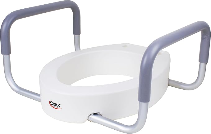 Carex 3.5 Inch Raised Toilet Seat with Arms, Elongated Toilet Seat Riser, Up to 250 lbs Capacity, Elevating & Raising Seat for Elderly & Handicap, Universal, Slip-Resistant with Padded Handles, White