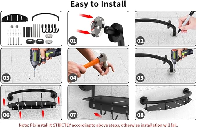 Munzong 18 Inch Shower Grab Bar w/Storage Shelf, Black Stainless Steel 2 in 1 Bathroom Balance Bar, Safety Hand Rail Support Senior Assist Bath Handle