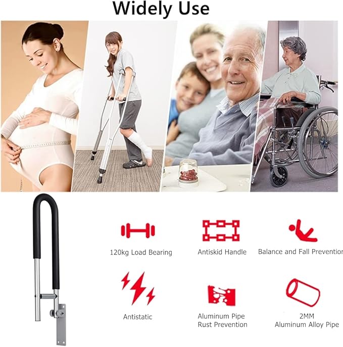 23.6 inch Foldable Handrail Grab Bars, Wall Mounted Toilet Safety Support for Handicap Elderly Seniors Disabled, Shower Bathroom Accessories…