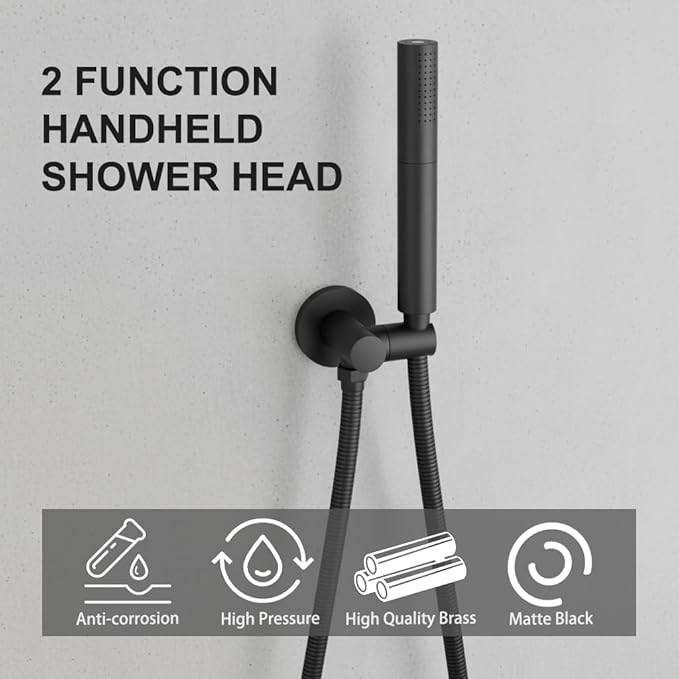 Black Shower Wand Brass Handheld Shower 7 Inch High Pressure Hand Held Shower Head High Flow Sprayer, 2 In 1 Function with 59 inch Hose, Bracket