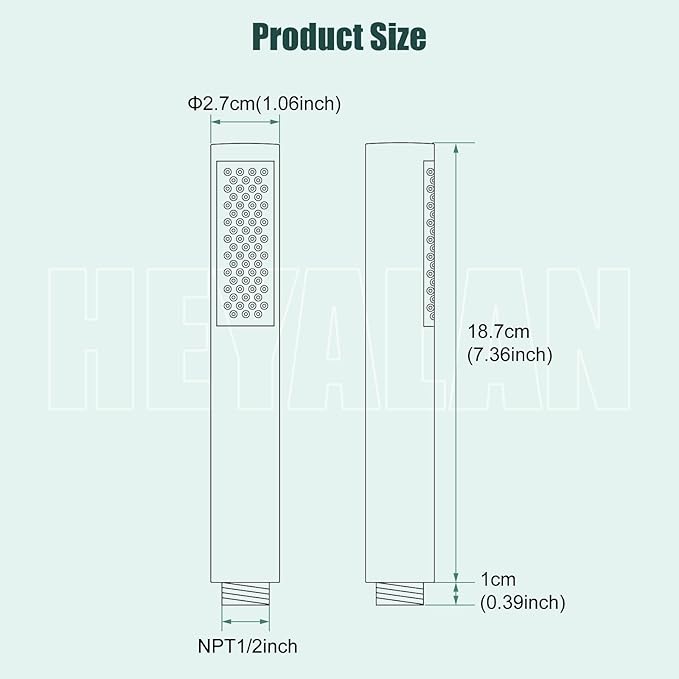 Heyalan Hand Held Shower Wand, High Pressure Handheld Head with Strong Flow, Luxury Spray for Bathroom,Single Function,Brushed Nickel