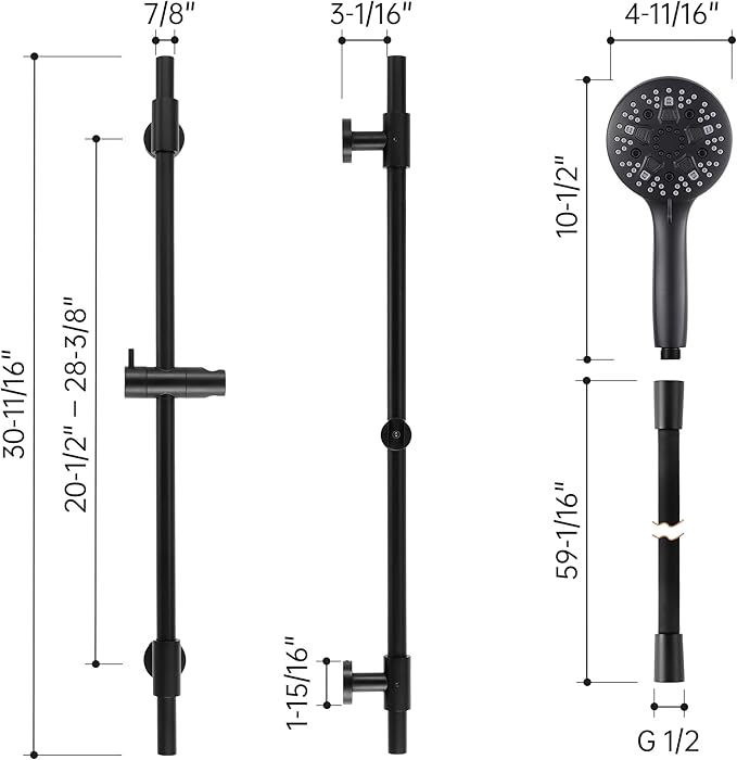 KES High Pressure 9 Functions Adjustable Handheld Shower Head with 30-Inch Shower Slide Bar & 59-Inch Hose, Built-in Power Wash to Clean Tub Tile & Pet, Wall Mount Matte Black 18/8 Stainless Steel