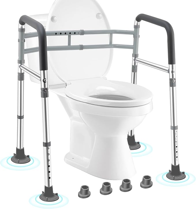 Toilet Safety Rails for Seniors, Adjustable & Foldable Toilet Frame for Elderly and Disabled, Handicap Toilet Handles Fits Any Toilet (350 lb)
