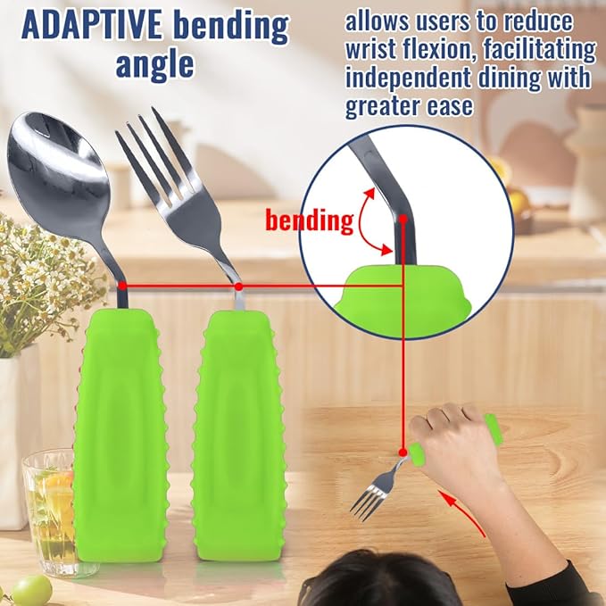 EZ Assistive Adaptive Weighted Utensils Set – Spoon and Fork for Hand Tremors, Parkinson’s, Elderly, and Arthritis – Adaptive Eating Utensils for Weak Grip and Limited Mobility