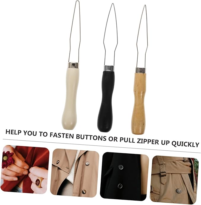 Healeved Quick-Wiping Buckle Device Button Hook Tool Button Puller for Dressing Button