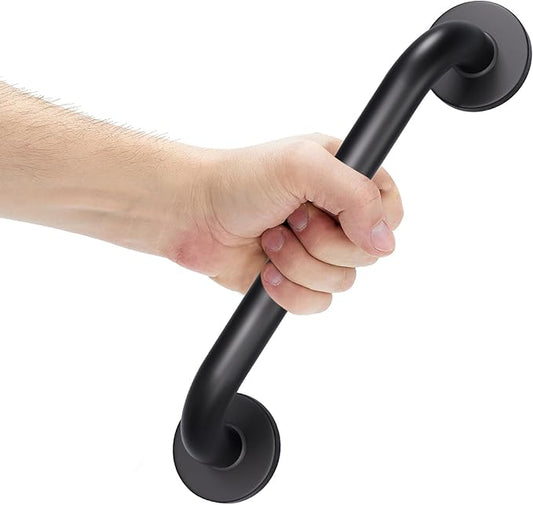 AmazerBath Shower Grab Bars for Seniors Anti Slip, Bath Safety Grab Bar for Needy, Stainless Steel Bathroom Safety Grab Bars, Thickened Bar Bigger Base Holds 500LBS, 12" L x 1" D, Black