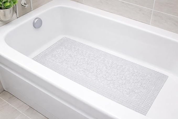 Trim to Fit Bathtub Mat Extra Long 20"x40" Non Slip with Suction Cups - Anti-Slip Shower Mat for Kids, Toddlers, and Seniors - Thick Bath Tub Mat with Multiple Drainage Holes, Clear