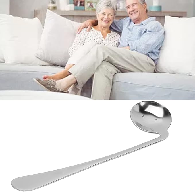 Self Feeding Curved Utensil Angled Spoon, Stainless Steel Curved Spoon, for Hand Tremors, Joint Pain or Elderly Use, Left Right Handed Grip Easy Offset Spoon(Right Hand)