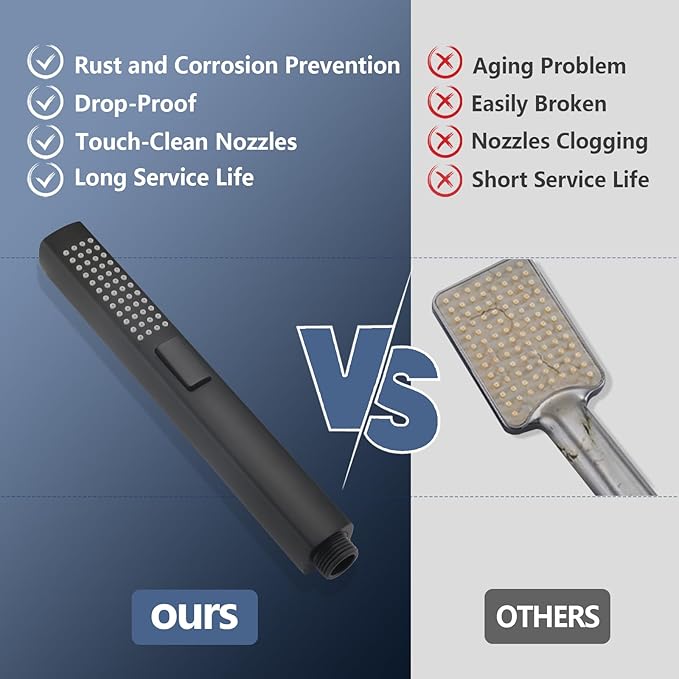 Handheld Shower Head with Slide Bar Combo, 27.5-Inch Adjustable Height Slide Bar, High Perssure Handheld Shower Head with 6.6ft Extra Long Hose, Brass Wall Supply Elbow, Matte Black