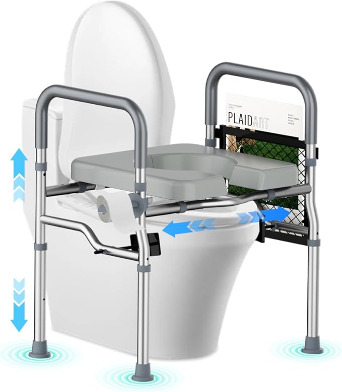 400lb Toilet Seat Riser for Seniors, Handicap Elevated Raised Toilet Seat with Handles, Adjustable Height & Width for Elderly, Pregnant, Fit Any Toilet