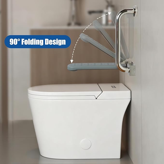 Ceardear Flip Up Toilet Grab Bar for Elderly - 300lb Heavy Duty Stainless Steel Bathroom Safety Rail - 3 Inch Wide Armrest, Foldable Wall Mounted Design for Seniors & Handicap