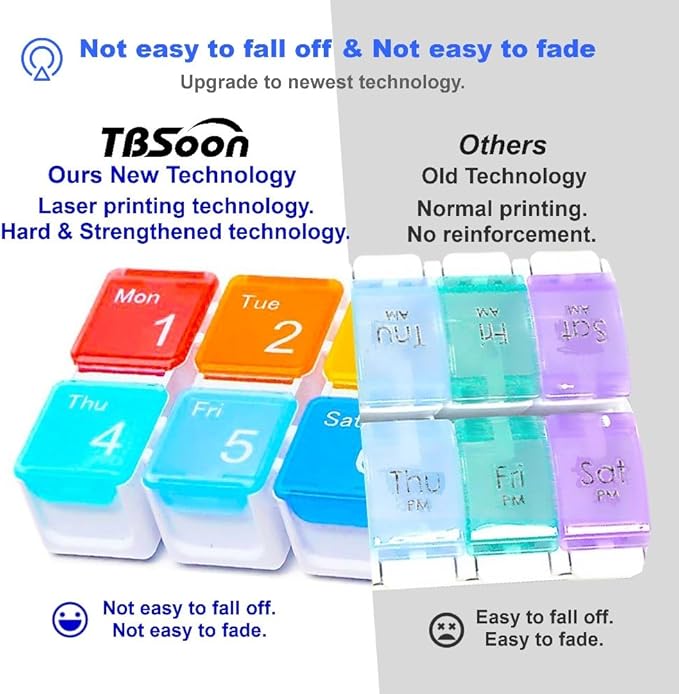 7 Day Medicine Pill Organizer, 4 Reminder Alarms, Loud Sound, 7 Large Compartments, Large Screen, Moisture-Proof, Dust-Proof, Travel Weekly/Daily Pill Box/Organizer/Case/Container/Dispenser, TBSoon