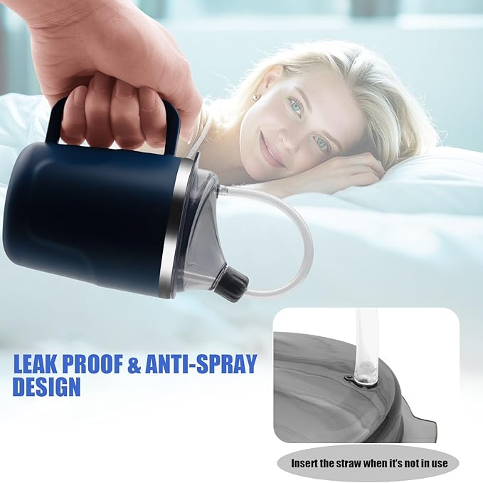 Adult Spill Proof Cup for Elderly, 3 in 1 Stainless Steel Sippy Cup with Straw and 2 Lids, Suitable for Seniors Disabled Patients Limited Mobility, 14 OZ