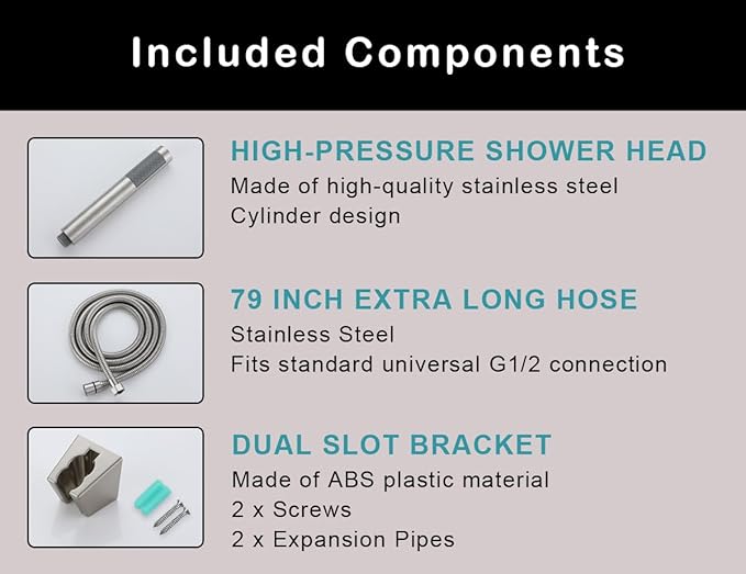 Handheld Shower Head with Hose, Hand Held Shower Wand Head with Long Hose, High Pressure RV Shower Head with Handheld Spray Combo, Dog Shower Attachment, Brushed Nickel