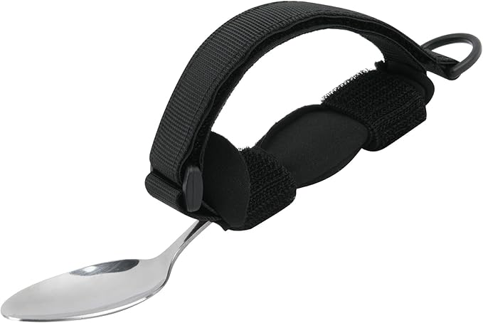 Beautyflier Spoon Fork Universal Cuff Utensil Adjustable Holder Strap for Holding Cutlery, Pens, Toothbrushes for Elderly or Individuals with Weak Grip (Black, Large Size)