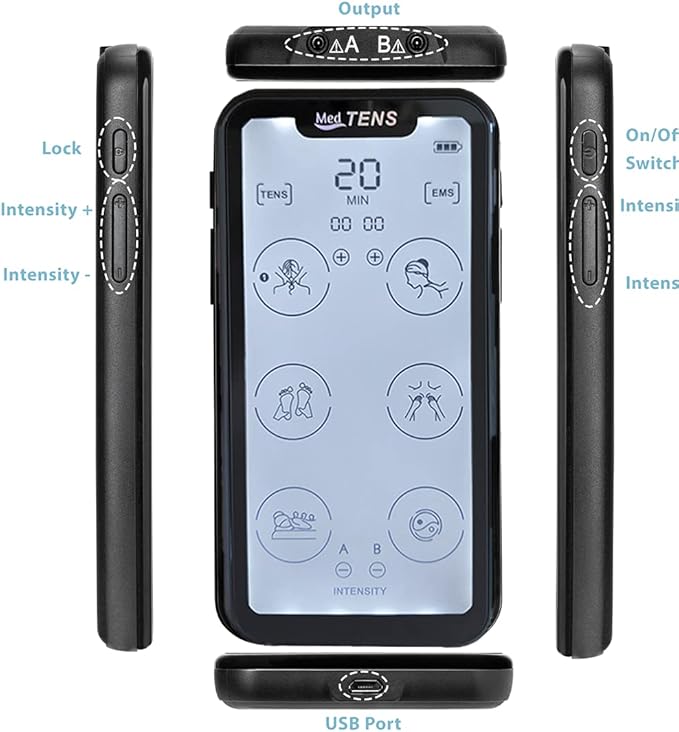 Tens Unit Machine Device 24 Massage Modes Newest Model Muscle Stimulator for Lower Back Neck Shoulder Pain Relief Massager Comes with 10 Pads [5 Pairs] Complete Set Belt+Shoe