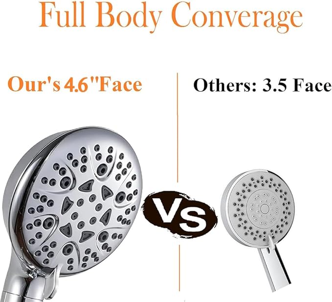 High Pressure 8-Mode Shower Head, Handheld Showerhead With 60" Hose And Adjustable Bracket, Anti-Clog Nozzles, Chrome, Silver