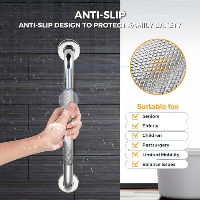Grab Bars for Shower, 1 Pack 24-Inch Anti Slip Shower Handles for Elderly, Safety Shower Grab Bar, Stainless Steel Handicap Grab Bars for Bathroom (Polished Nickel 1" Diameter)