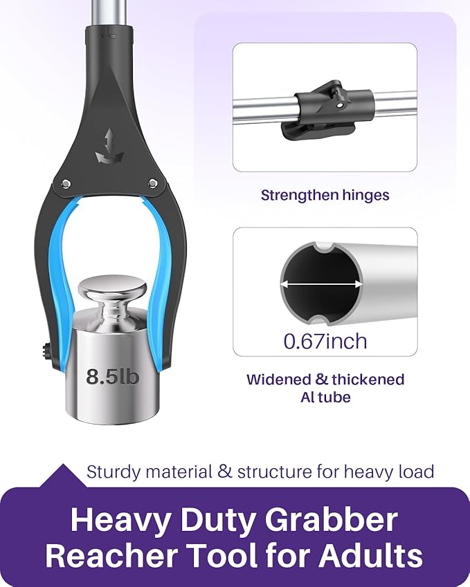 KEKOY Pro 44-inch Reacher Grabber Pickup Tool, Heavy Duty Grabbers for Seniors Foldable Pick Up Trash Stick with Anti-Slip 360° Rotating Jaw, 4" Wide Extended Weed Gripper Claw with Magnet