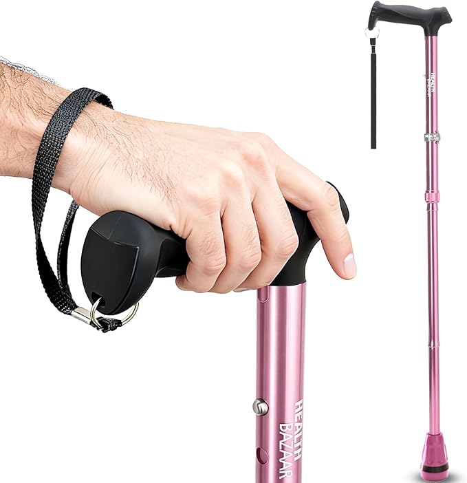 HEALTHBAZAAR All Terrain Walking Cane for Men & Women, Lightweight, Foldable, Adjustable, Shock Absorption, Collapsible Walking Stick for Seniors & Adults | HealthBazaar