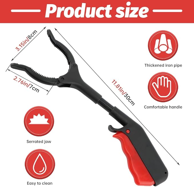 Grabber Tool, 4pcs 30cm/12inch Grabber Reacher Tool Claw Rubbish Tong, Lightweight Trash Pick up Stick,Portable Grabber Tool for Adults Litter Pickers Sanitation Workers(Black+red)