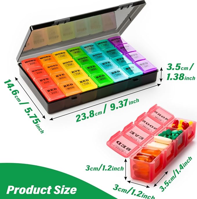 XL Large Weekly Pill Organizer 4 Times a Day, 7-Day Pill Boxes and Organizer AM PM, Big Compartments Pill Case, Monthly Medication Organizer 28 Days Dispenser for Fish Oils