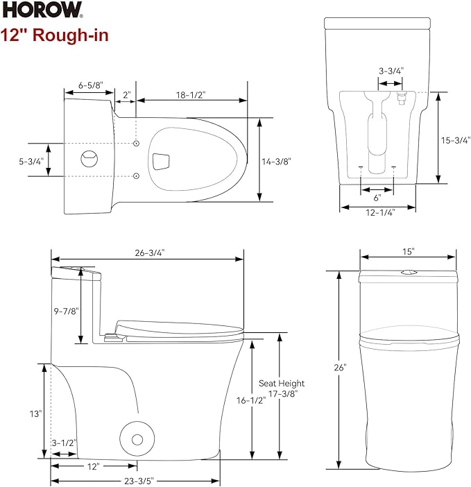 HOROW T0338WBC Elongated One Piece Toilet Bisque, ADA Toilet 17.3" with Comfortable Chair Height Seat, Modern Toilet for Bathroom, Dual Flush 0.8/1.28 GPF, 12" Rough-in Toilet Bowl Bisque